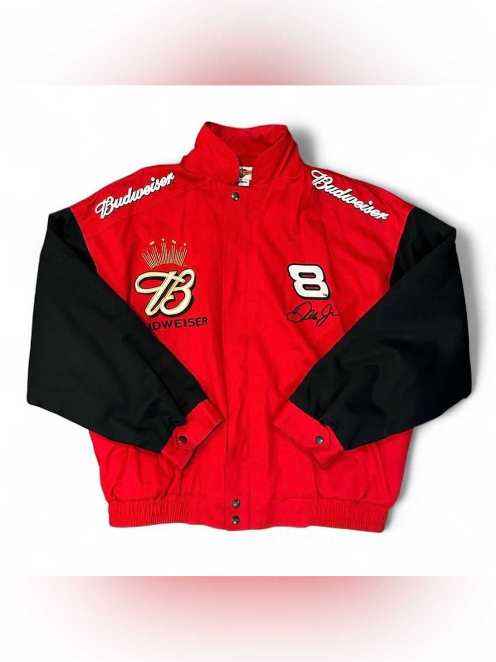 NASCAR Vintage Budweiser Dale Earnhardt Jr Zip Up Bomber Jacket Large